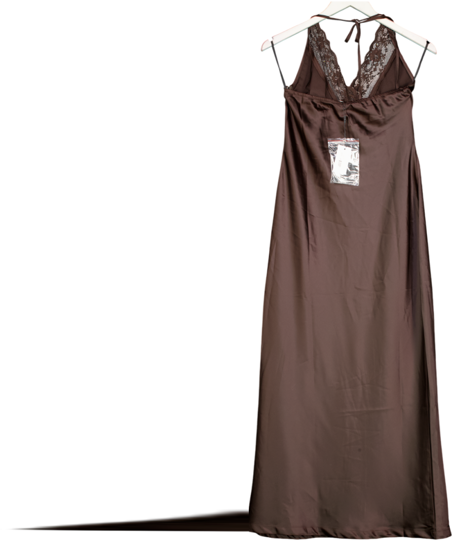 4th & Reckless Blair Chocolate Brown Lace Trim Halterneck Satin Maxi Dress UK 8