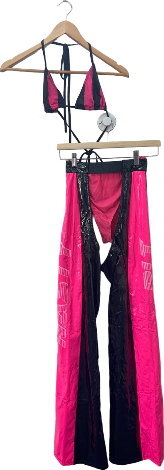 PrettyLittleThing Black/Pink Bikini Set and Trousers XS