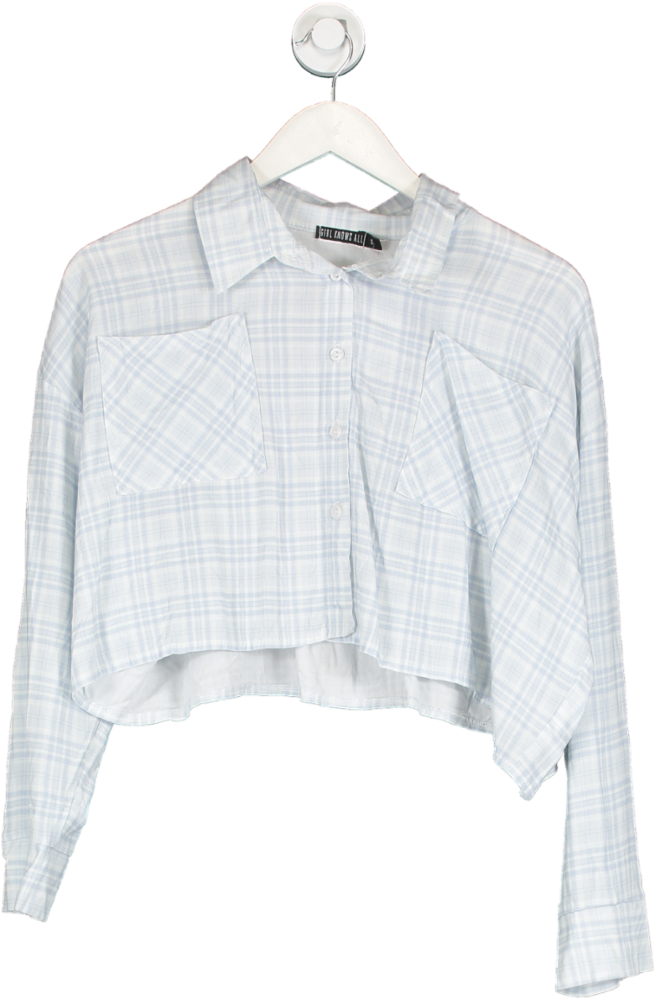 Girl knows All Blue Check Cropped Shirt UK S