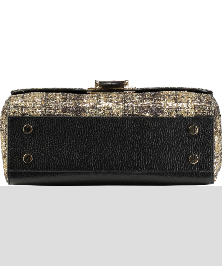 Aspinal Of London Black / Gold Glitter Tweed Large Lottie Bag
