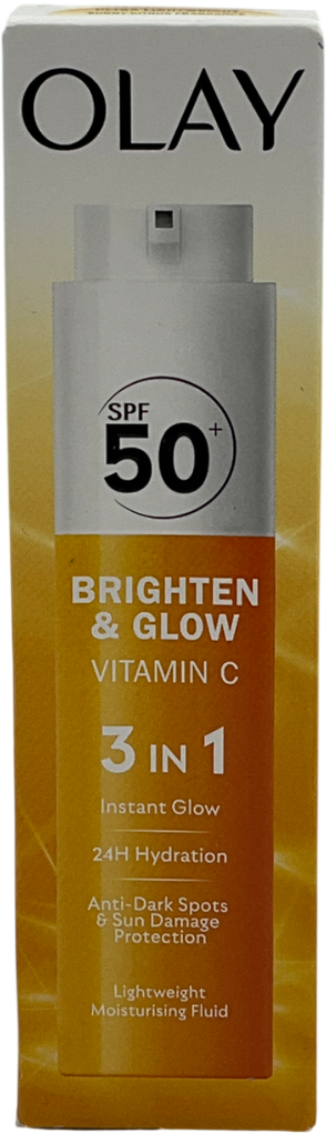 Olay Vitamin C Brighten & Glow 3in1 Moisturiser Face Fluid Spf50+ Hydrating Primer 50ml