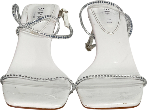Simmi London White Silver Clear Diamante Low Heeled Sandals UK 6 EU 39 👠