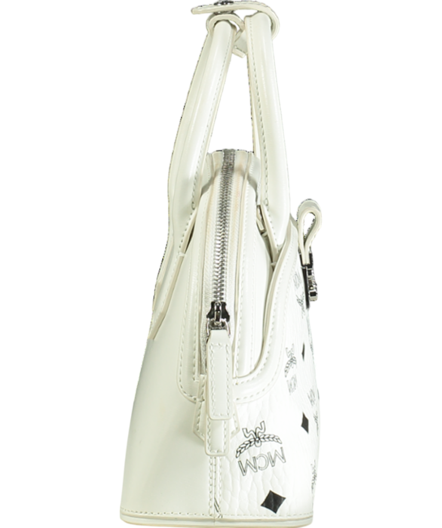 MCM White Tracy Tote In Visetos Leather Mix One Size