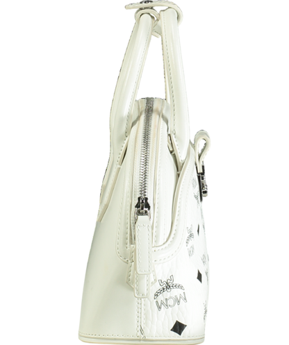 MCM White Tracy Tote In Visetos Leather Mix One Size