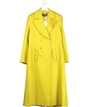 Karen Millen Chartreuse Premium Italian Manteco Wool Military Double Breasted Tailored Midi Coat UK 12