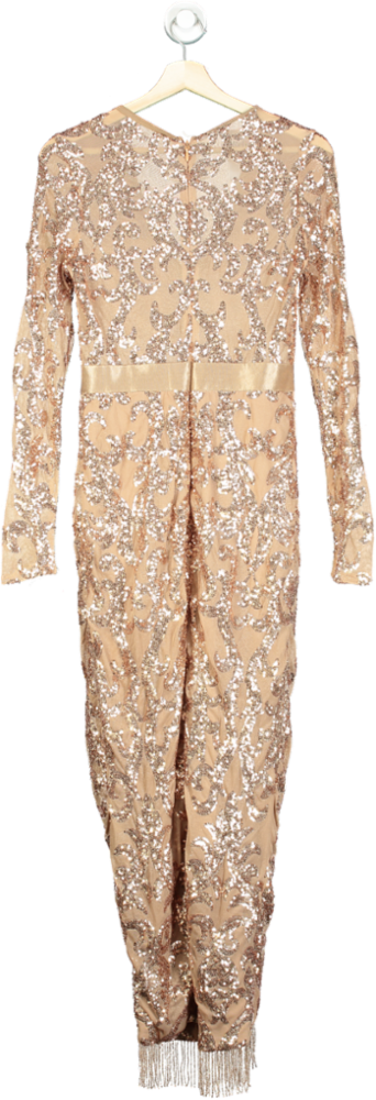 Goddiva Nude Sequin Embellished Maxi Dress UK 8