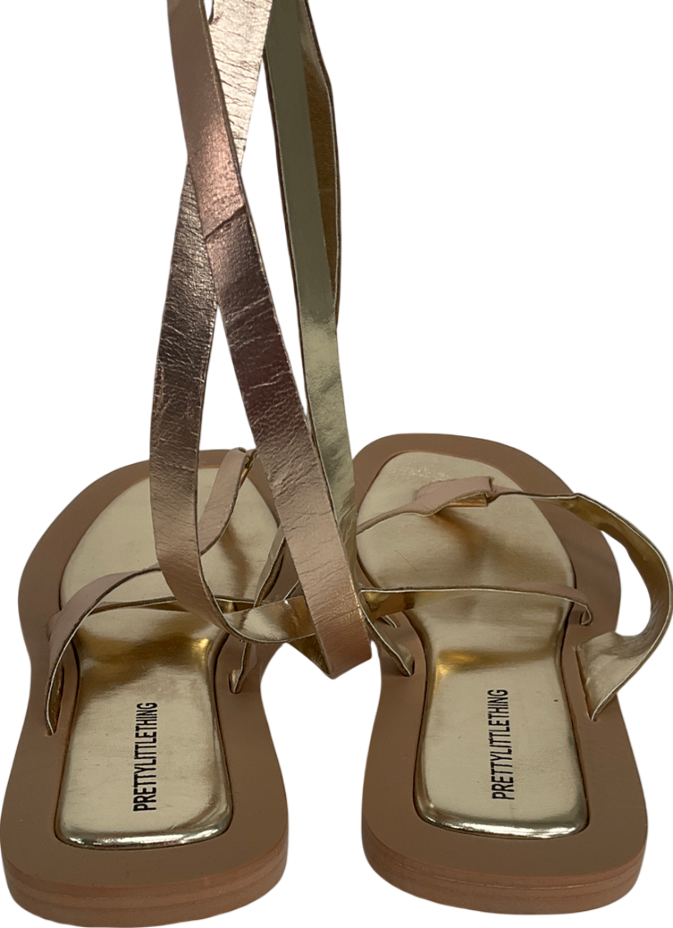 PrettyLittleThing Metallic Flat Strappy Sandal UK 6 EU 39 👠