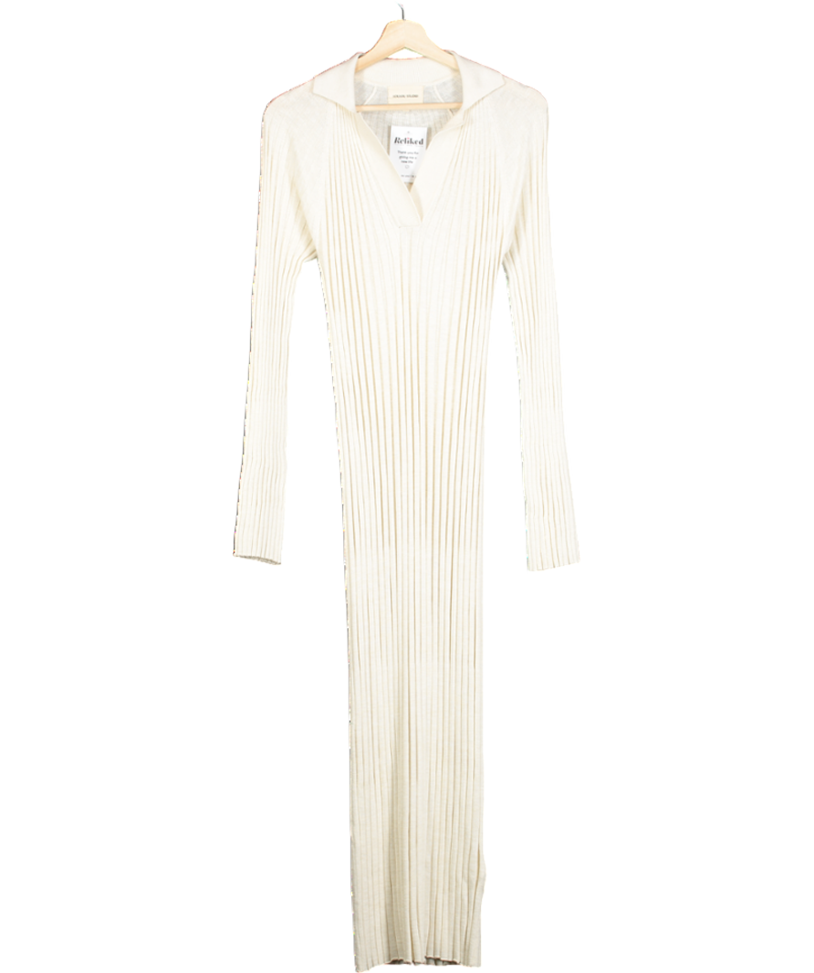 LouLou Studio Cream Kale Ribbed Silk Cotton Blend Midi Dress UK XS