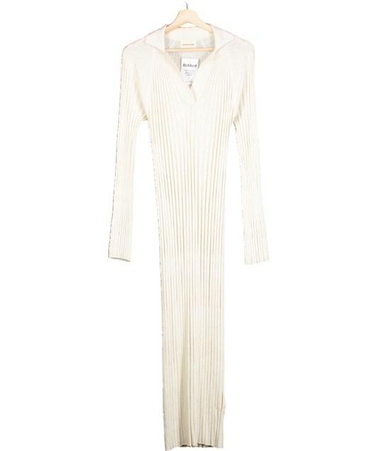 LouLou Studio Cream Kale Ribbed Silk Cotton Blend Midi Dress UK XS