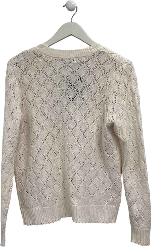 papaya White Crochet-style V-neck Cardigan With Button Closures UK M