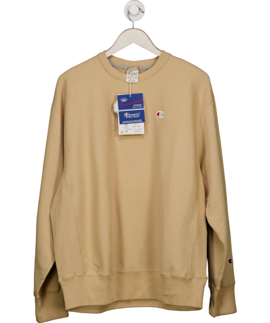 Beige Champion Reverse Weave Classic Crew Sweatshirt UK M