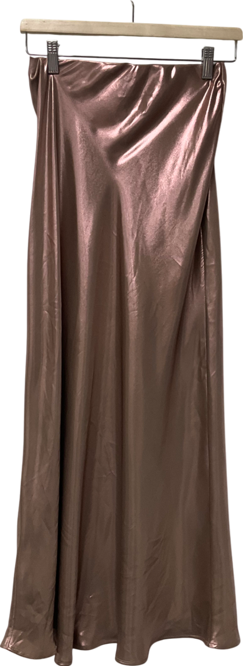 Next Metallic Rose Gold Satin Foil Midi Skirt UK 6