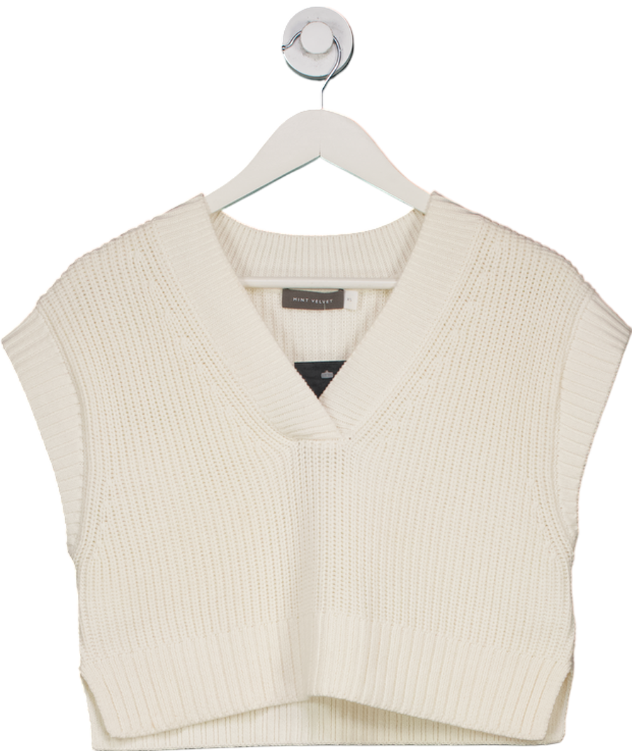 Mint Velvet Cream Cropped Cotton Blend V-neck Sleeveless Knit UK XS