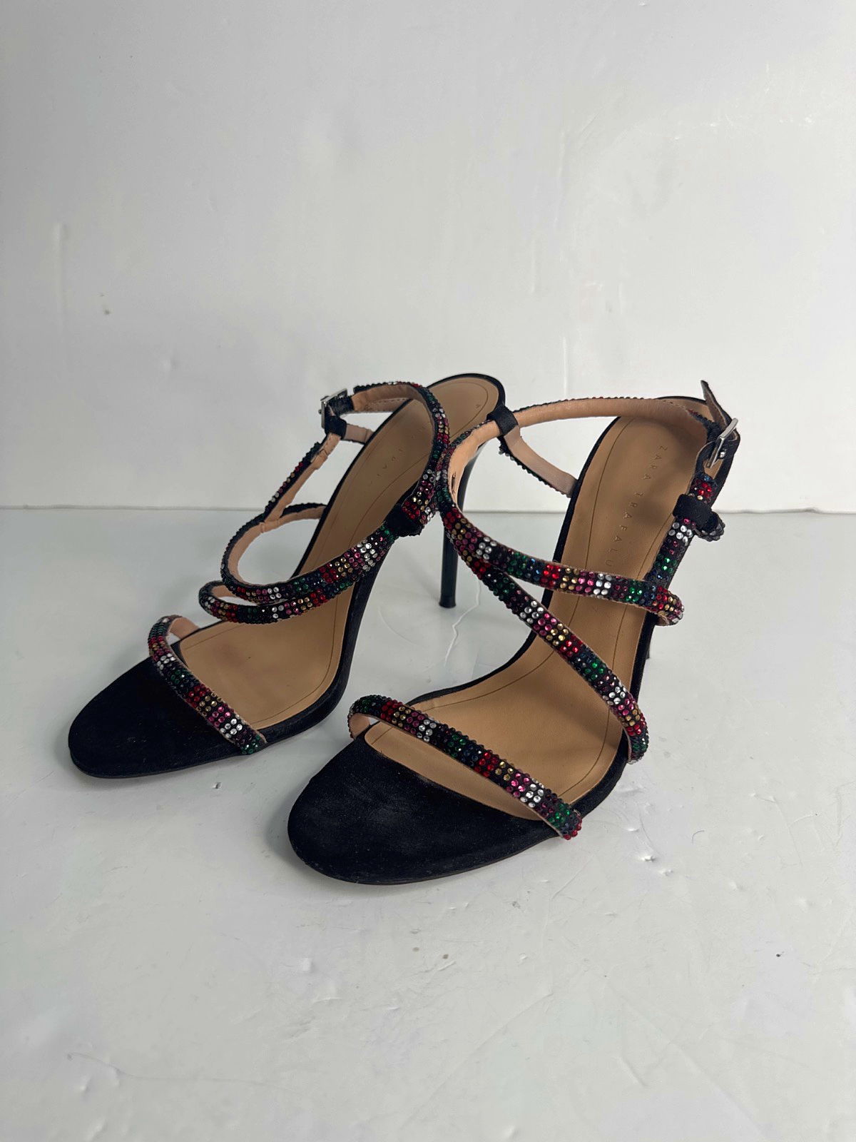 Zara Black/ Rainbow Crystal Strappy Heels EU 37 UK 4