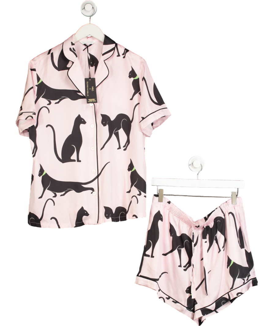 Olivia Von Halle x M&S Satin Cat Print Pyjama And Sleep Mask Set UK 14
