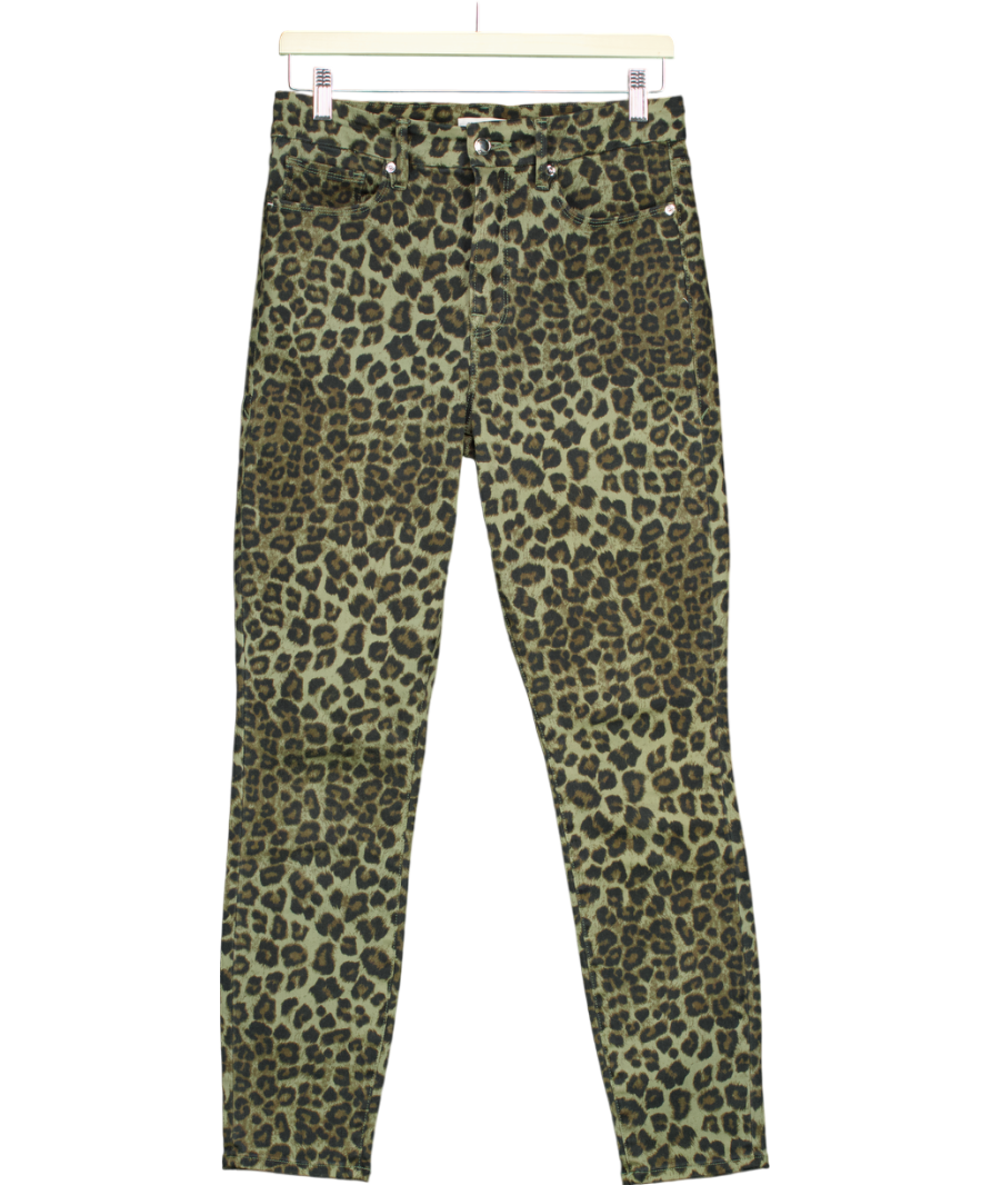 Good American Green Leopard Print Crop Jeans UK 8