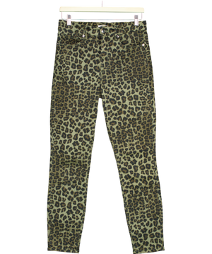 Good American Green Leopard Print Crop Jeans UK 8