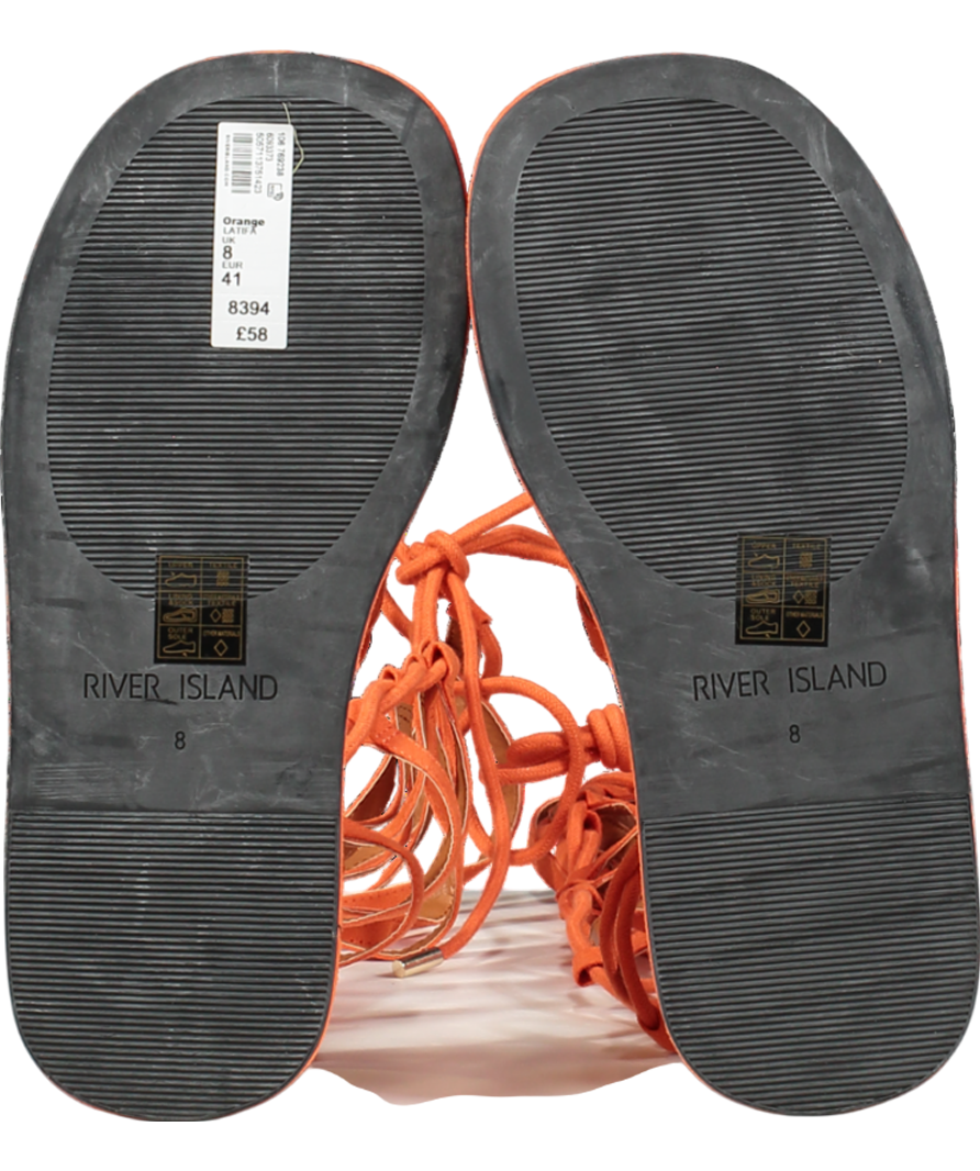 River Island Latina Orange Tie Up The Leg Sandal UK 8