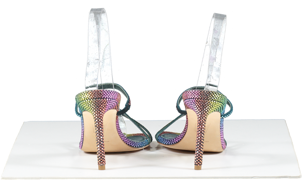 Bettina Vermillon Multicoloured Lady Strass Rainbow Crystal Embellished Strappy Heels UK 4 EU 37 👠