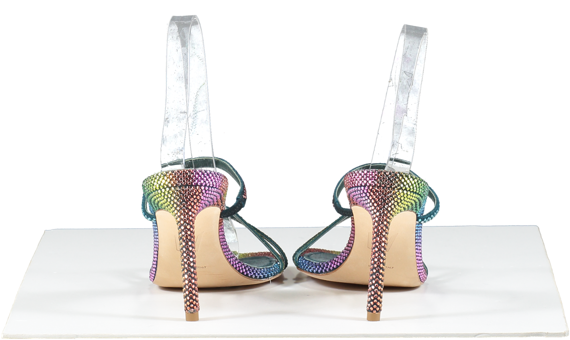 Bettina Vermillon Multicoloured Lady Strass Rainbow Crystal Embellished Strappy Heels UK 4 EU 37 👠