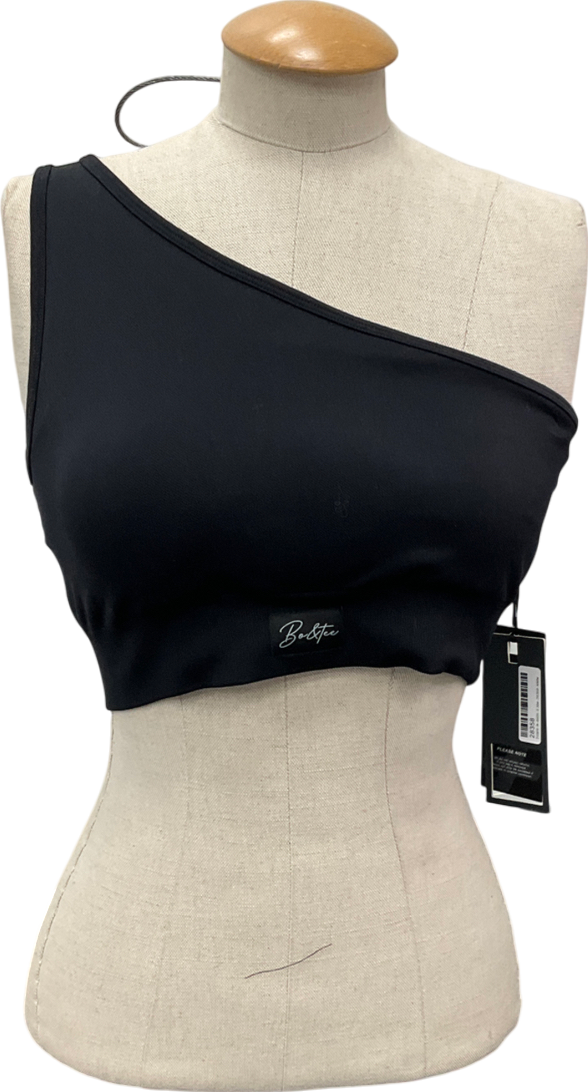 Bo + Tee Black One Shoulder Sports Bra UK M