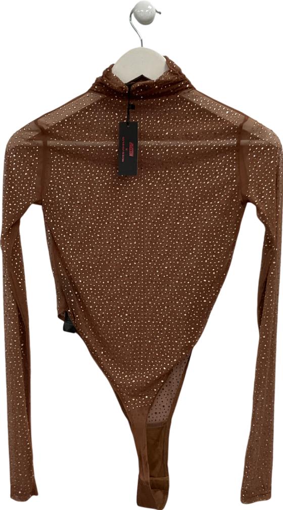 Misspap Brown Miss Joslin Embellished Diamanté Bodysuit UK 6