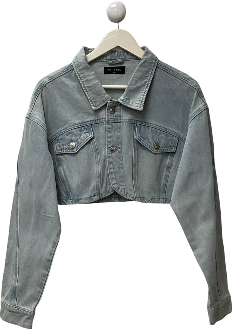 White Fox Love You Again Denim Jacket Light Blue Acid Wash UK S/M