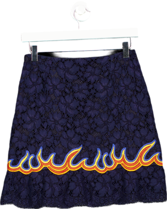 SANDRO Navy Lace Skirt with Flame Detail UK 10