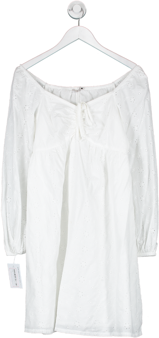 TU White Broderie Puff Sleeve Short Dress UK 8