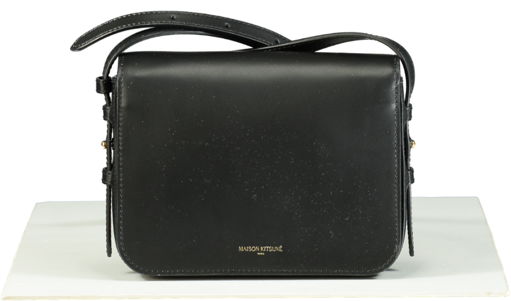 Maison Kitsuné Black Leather Eddie Fox Clasp Crossbody Bag