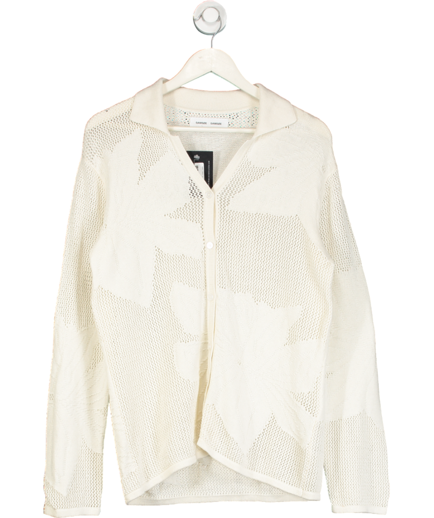 Samsøe Samsøe Cream Floral-jacquard Organic Cotton Sacona Shirt UK S