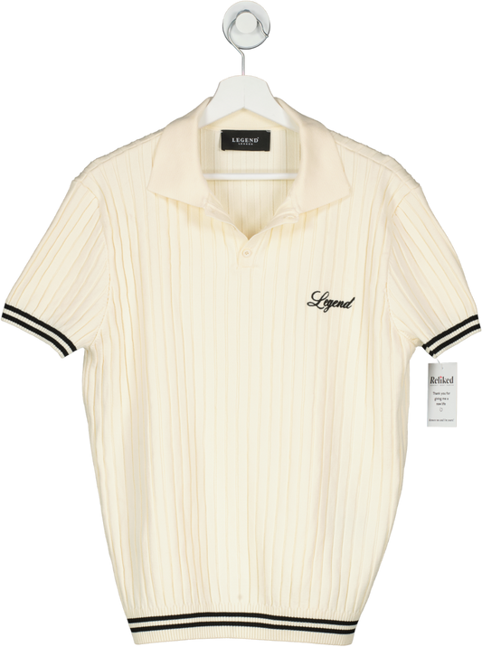 Legend Cream Knitted Sports Ribbed Polo UK L
