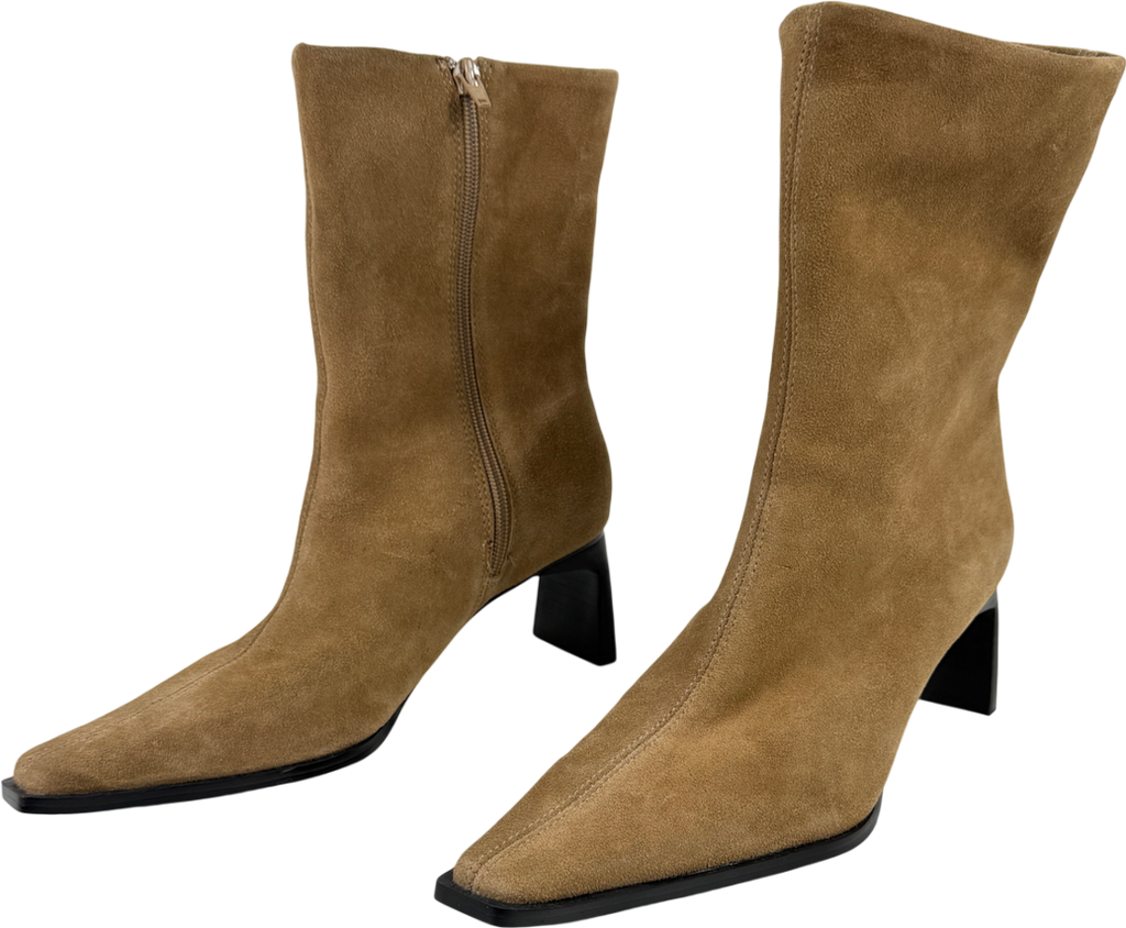 Topshop Beige Nadie Real Suede Chisel Toe Ankle Boot UK 5 EU 38