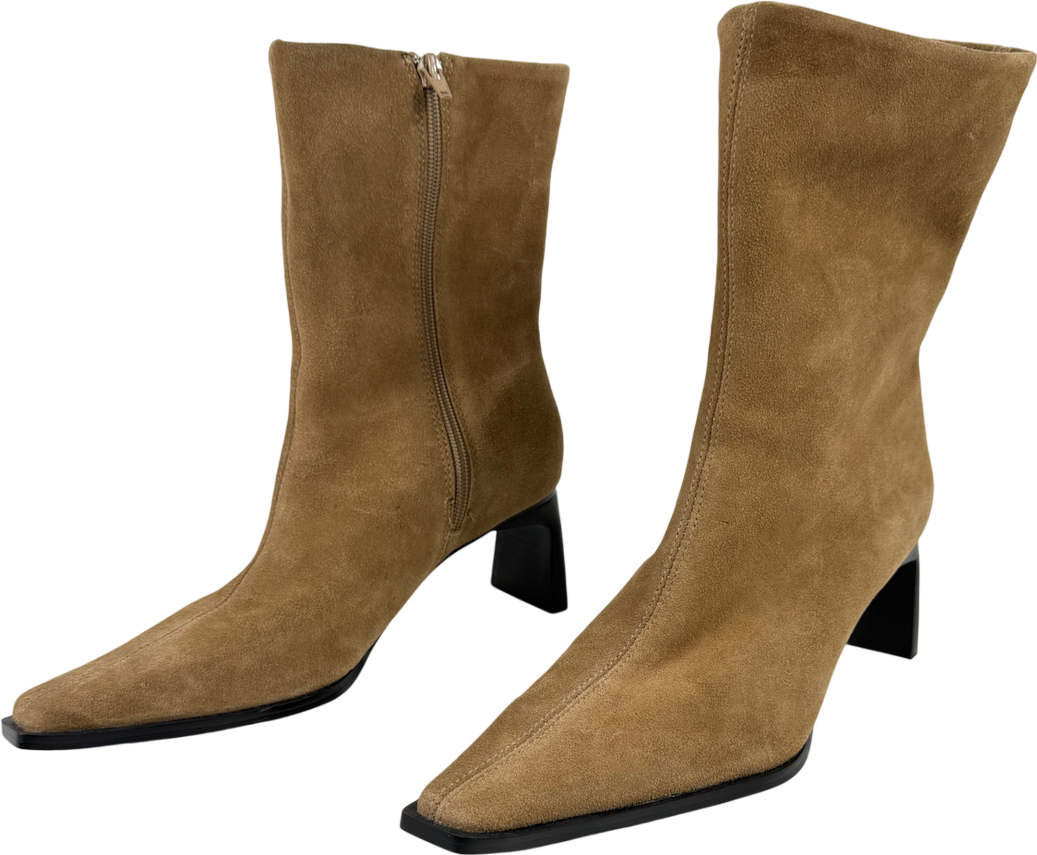 Topshop Beige Nadie Real Suede Chisel Toe Ankle Boot UK 5 EU 38