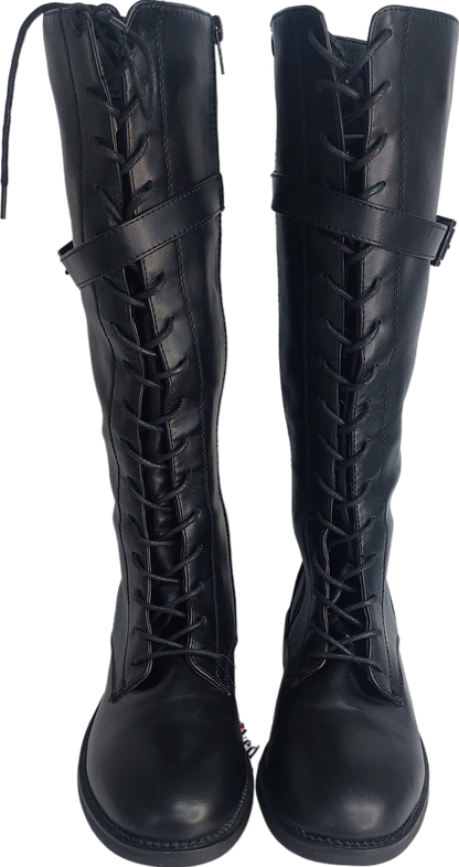 Nasty Gal Black Knee High Boots With Buckle Detail UK 4 EU 37 👠