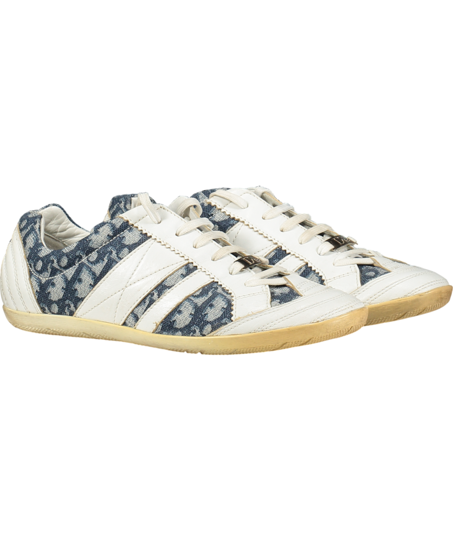 Dior Blue Vintage White Leather /blue Diorissimo Pattern Trainers UK 7 EU 40 👠