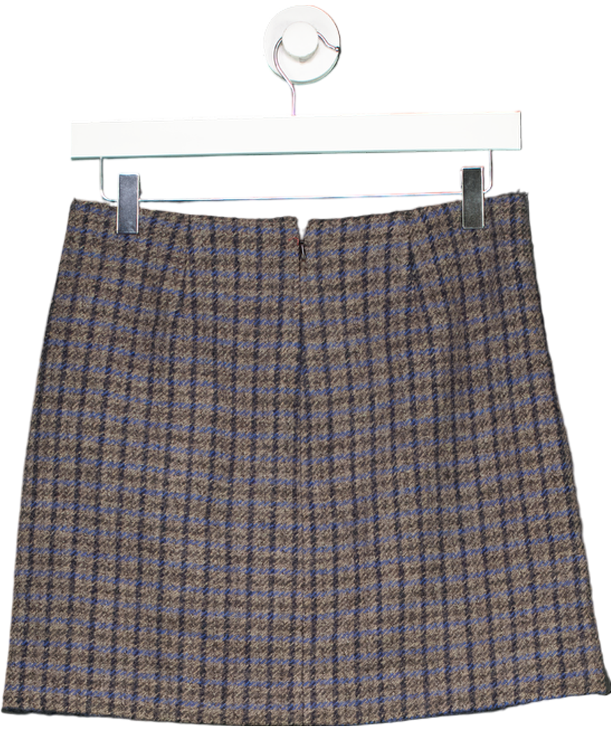Sezane Grey / Blue Houndstooth Malia Mini Skirt UK 8