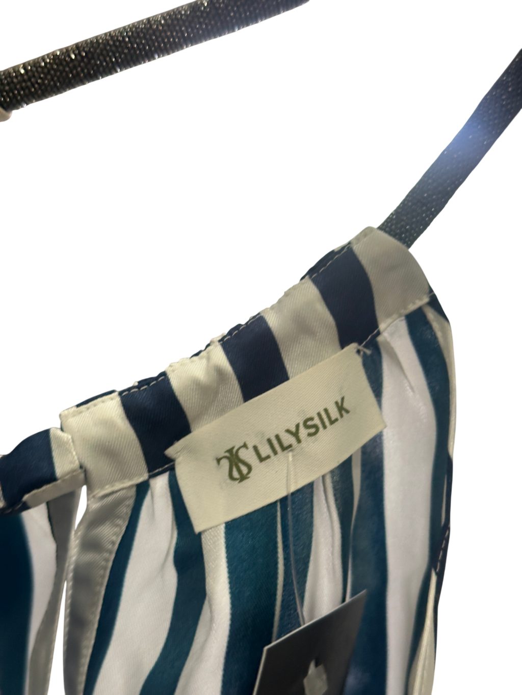 Lily Silk Blue Silk Twill Halter Neck Top UK S