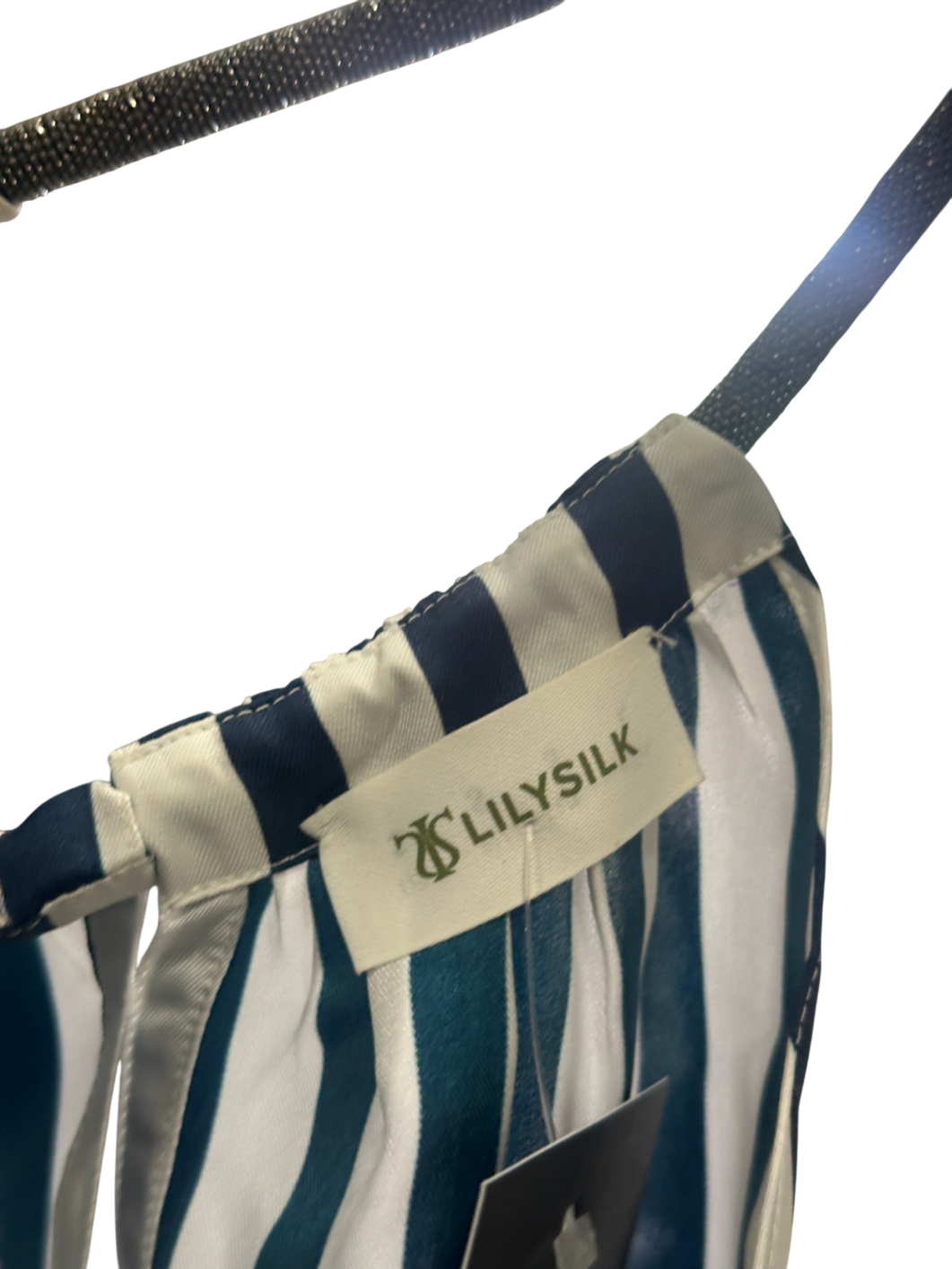 Lily Silk Blue Silk Twill Halter Neck Top UK S