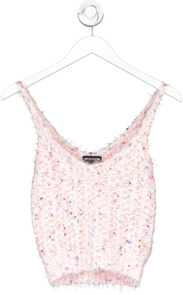 PrettyLittleThing Pink Fluffy Bobble Knitted Bralet & Cardigan UK S