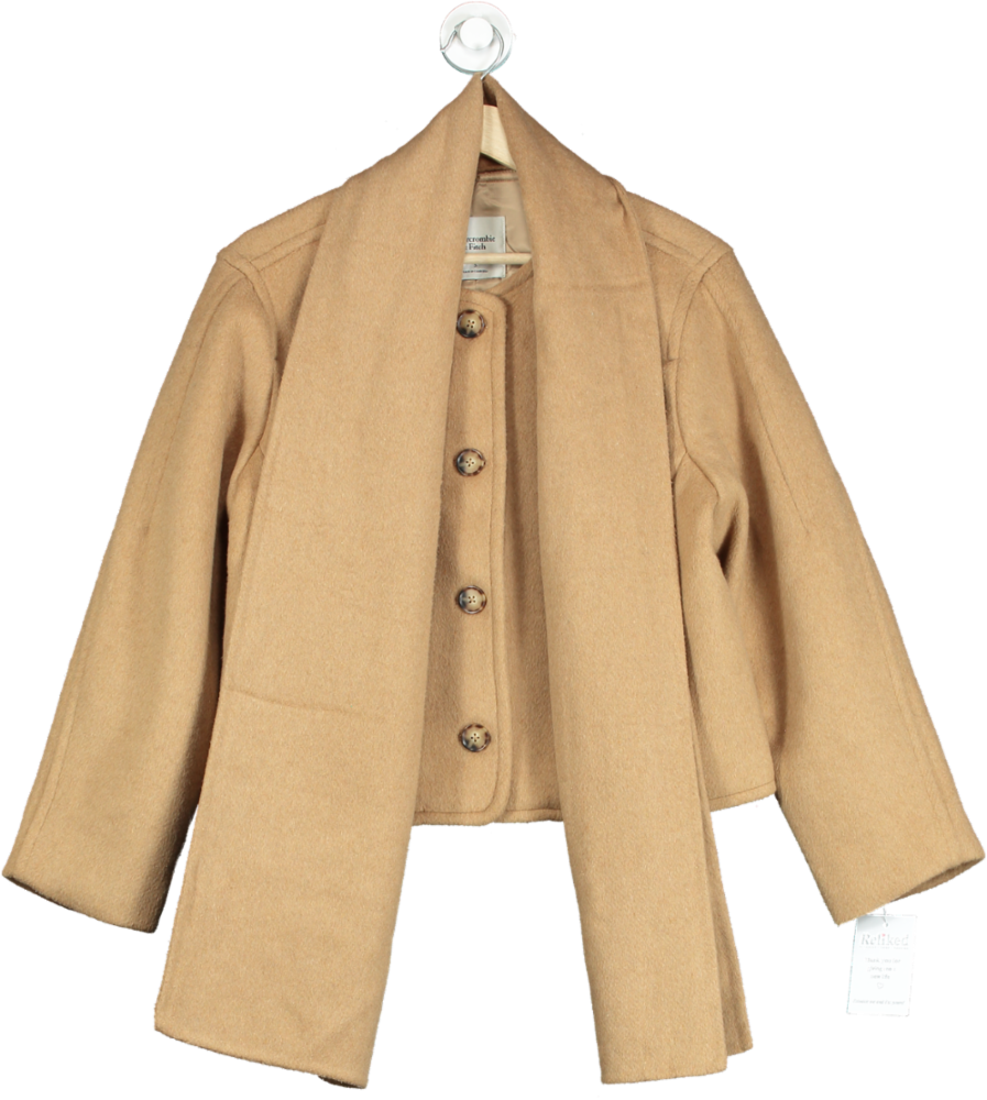 Abercrombie & Fitch Camel Cropped Wool Coat UK S