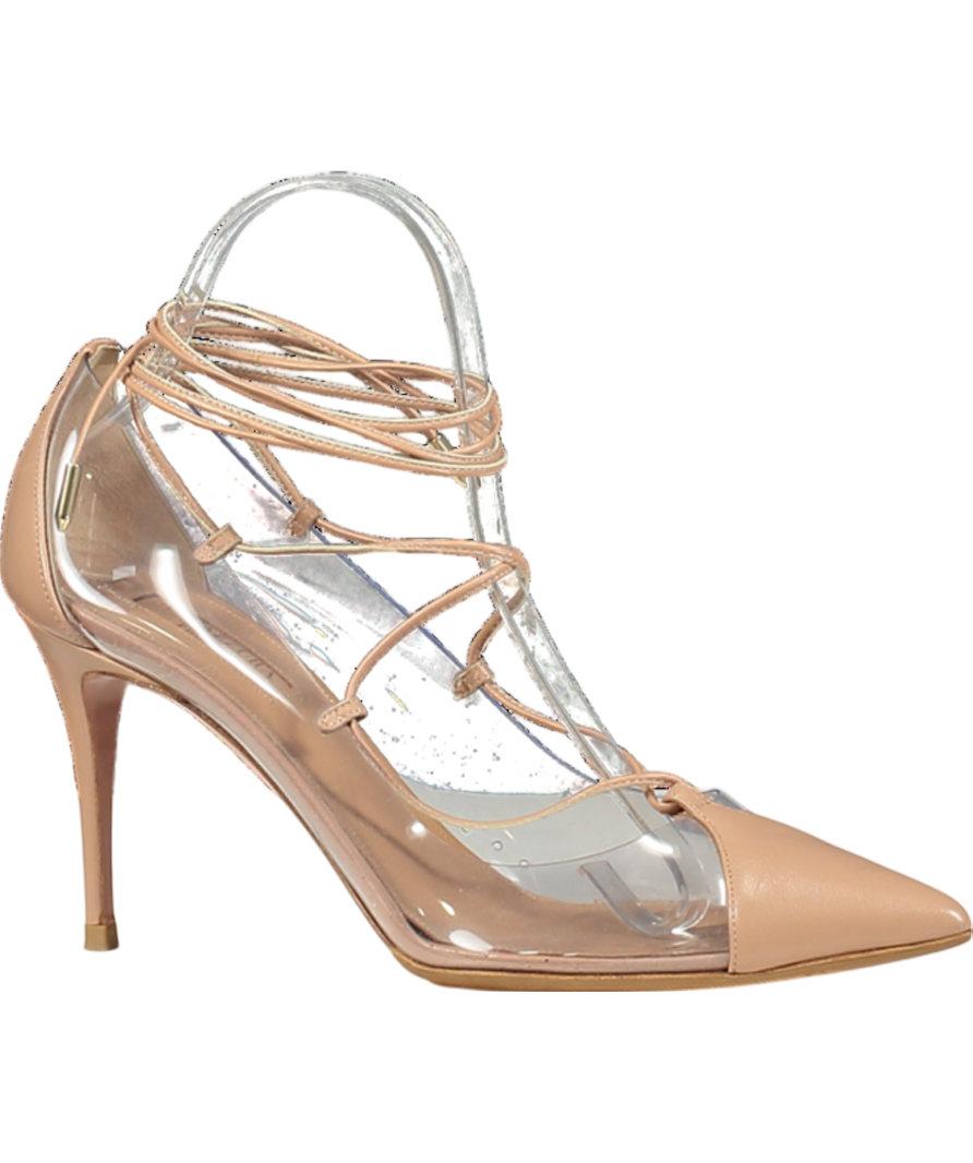 Aquazzura Nude Leather And Pvc Magic Ankle Wrap Pumps UK 6 EU 39 👠