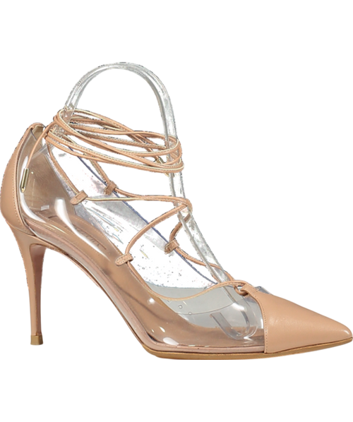 Aquazzura Nude Leather And Pvc Magic Ankle Wrap Pumps UK 6 EU 39