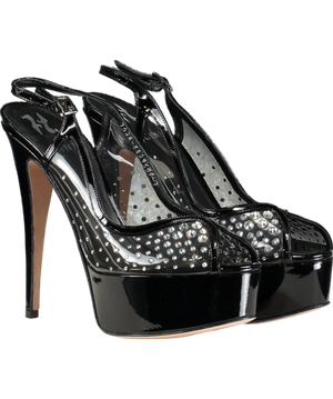 GINA Black Crystal Embellished Platfrom Peeptoe Heels UK 7 EU 40
