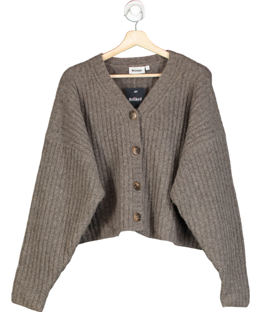 Weekday Grey Knitted Single-breasted Cardigan UK 8