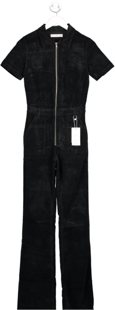 MANGO Black Corduroy Jumpsuit With Zip UK S