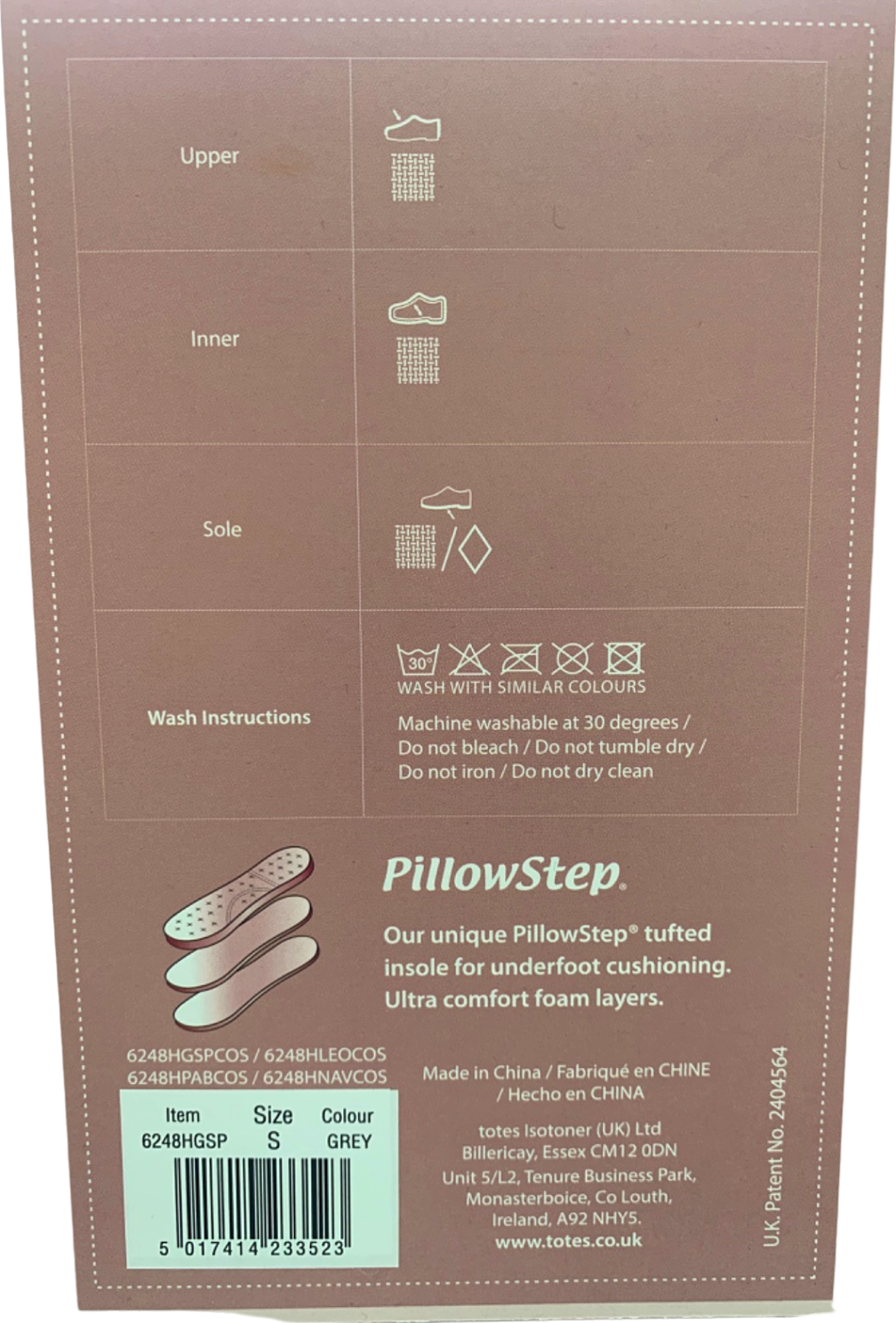 Totes Grey Leopard Print PillowStep Women's Mule Slippers UK Size S (3-4)