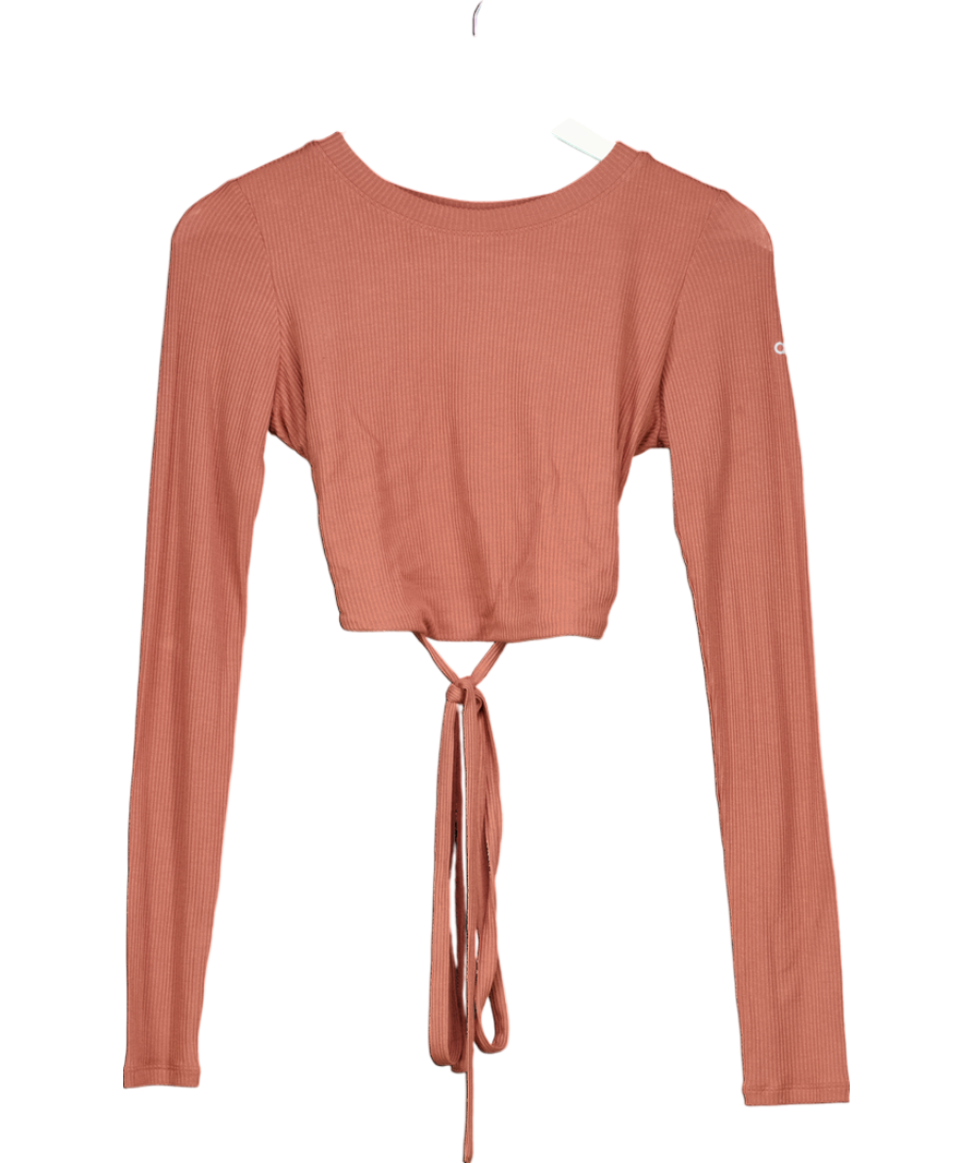 alo yoga Brown Manifest Ribbed Long Sleeve Crop Top UK M