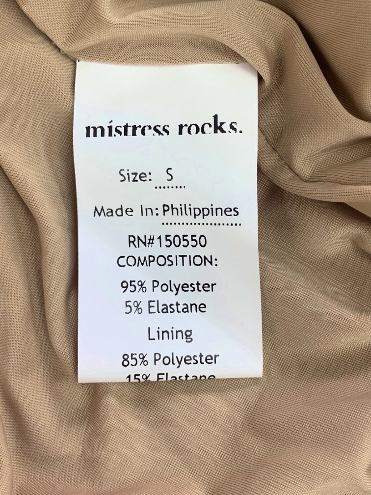 Mistress Rocks Sandstone Metallic Draped Back Dress Small