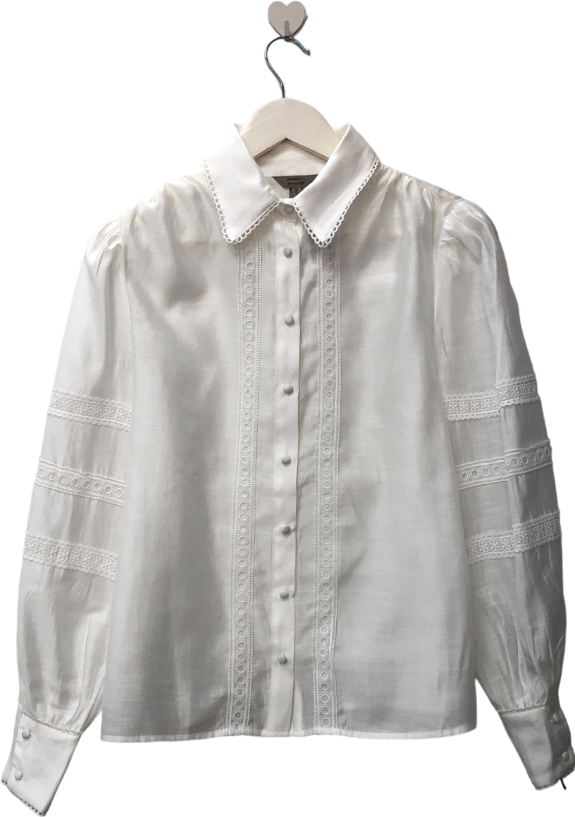 River Island White Lace Trim Shirt UK 10